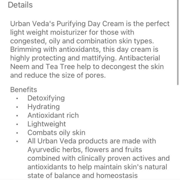 $5🌟 Urban Veda Natural Skincare Purifying Day Cream Neem + Botanics - Picture 3 of 5